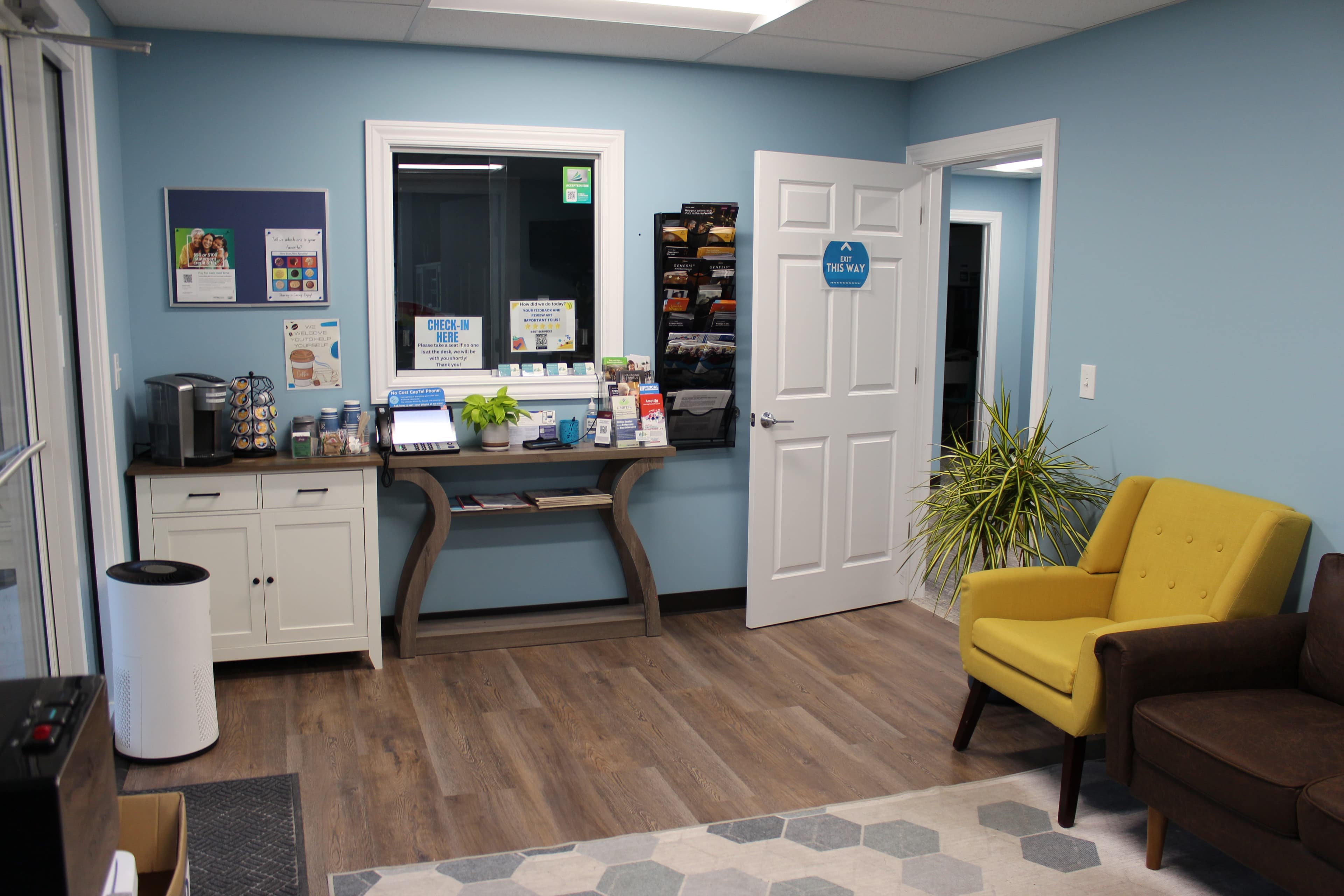 Reception area at Sounds of Life Hearing Center